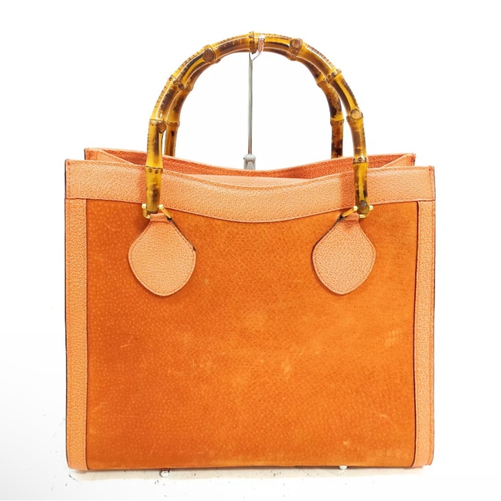 Rare Orange Gucci Diana Vintage Suede Bag, Pigskin Leather Trim, Bamboo …